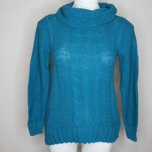 White House Black Market Turquoise Blue Cowl Neck Cable Knit Sweater Women's S